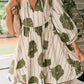 Floral Striped Print Piping Puff Sleeve Dress
