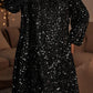 Color black Plus Size Bubble Sleeve V Neck Sequin Dress